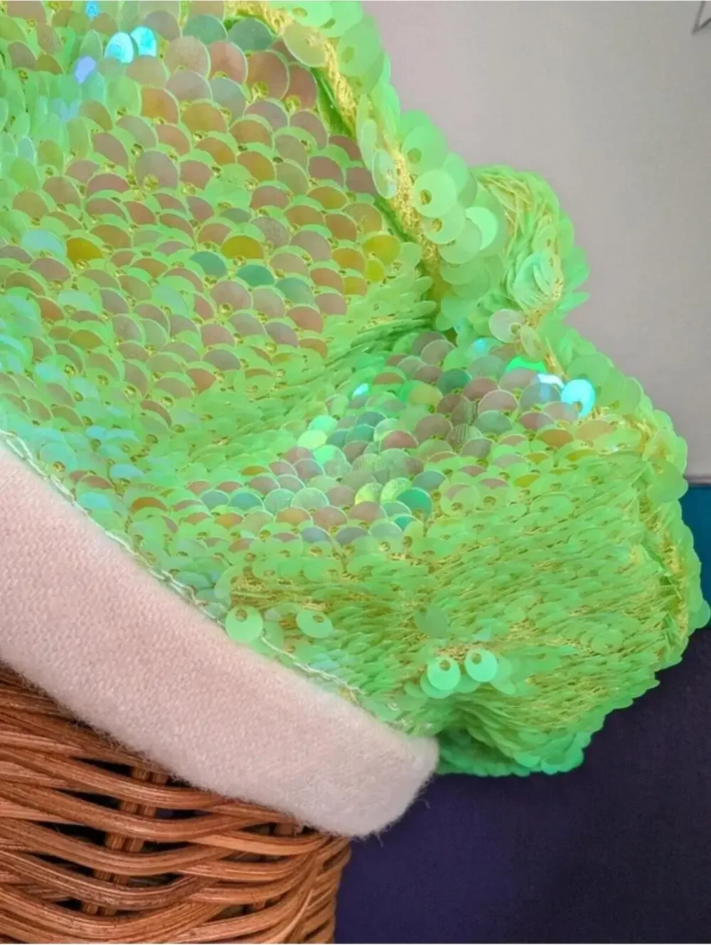 Neon Green Flip Sequin Beret Lined in Wool